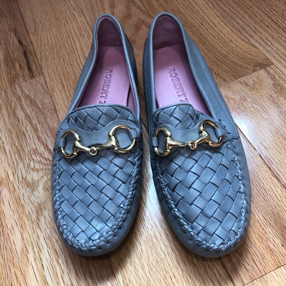 Robert Zur Gray and Gold Woven Leather Loafers